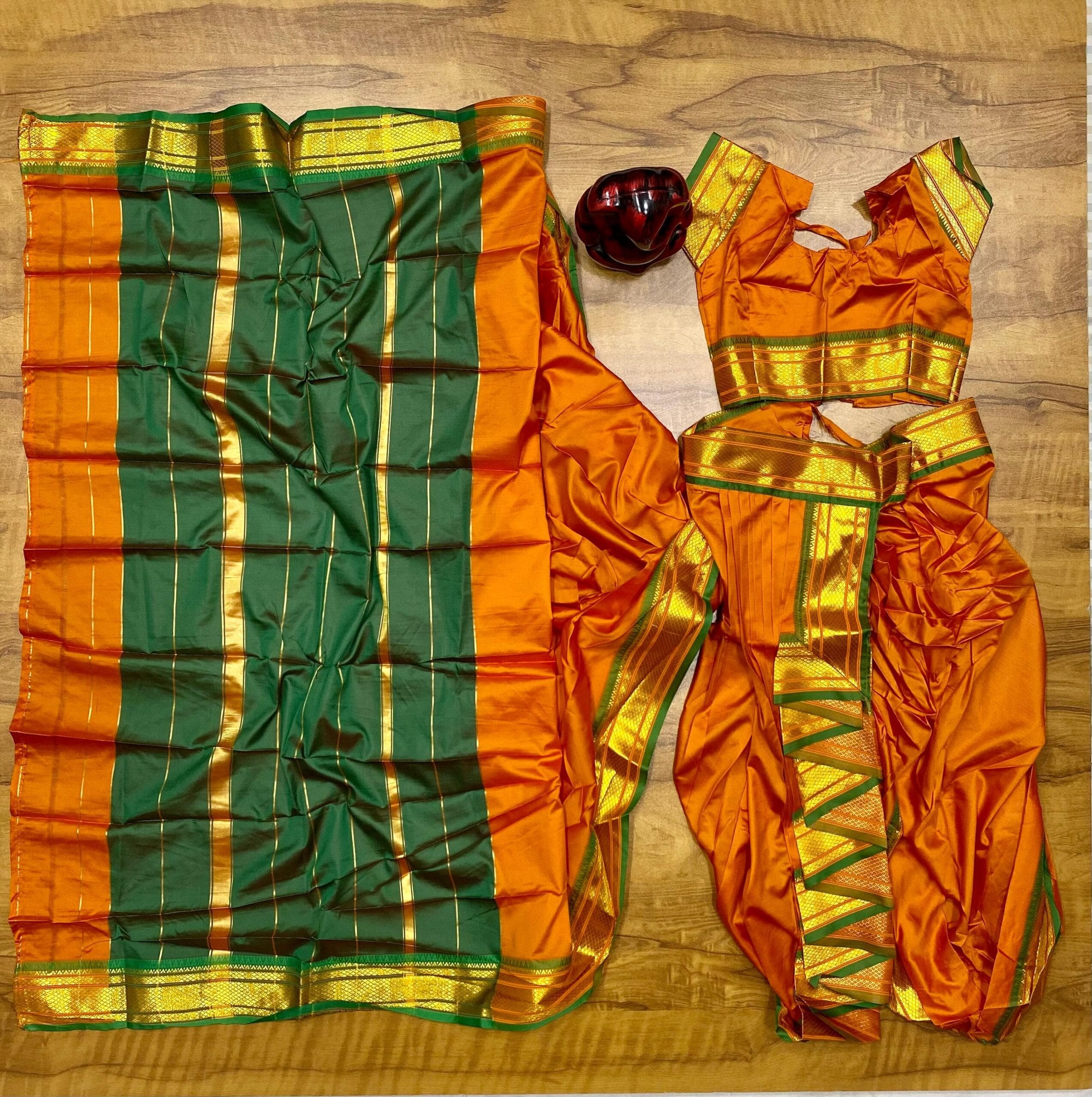 Orange Mahalaxmi gauri readymade nauvari saree Orange Mahalaxmi gauri readymade nauvari saree