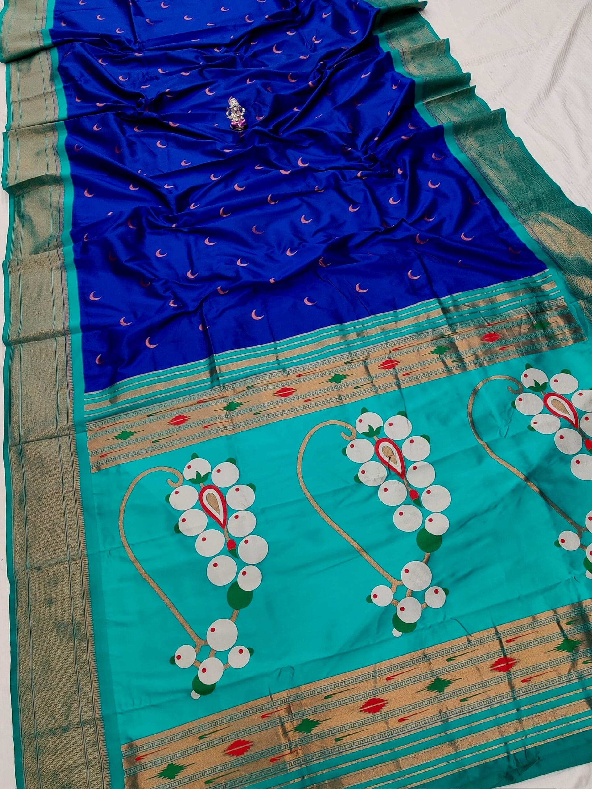 Nath Pallu Chandrakor Paithani Blue Rama Nath Pallu Chandrakor Paithani Blue Rama