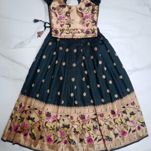 Bottle Green Paithani Lehenga Front