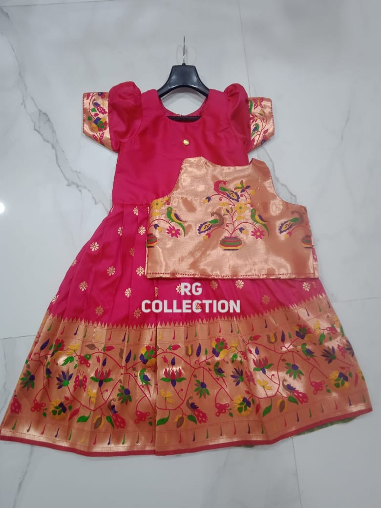 Long Pink Paithani Jacket Frock Back Open Backside Jacket Long Pink Paithani Jacket Frock