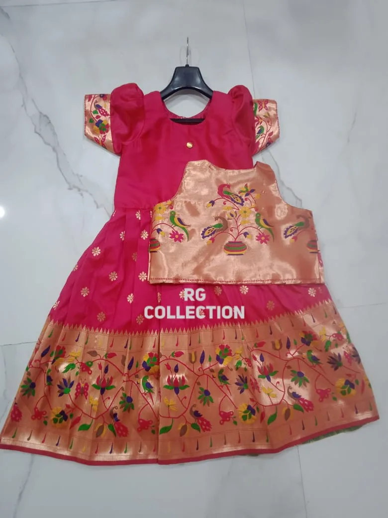 Open Backside Jacket Long Pink Paithani Jacket Frock