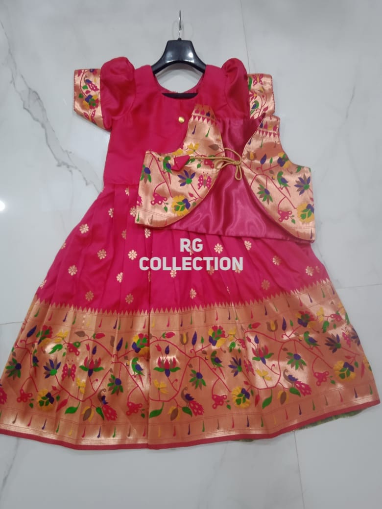 Long Pink Paithani Jacket Frock Front Open Front Jacket Long Pink Paithani Jacket Frock