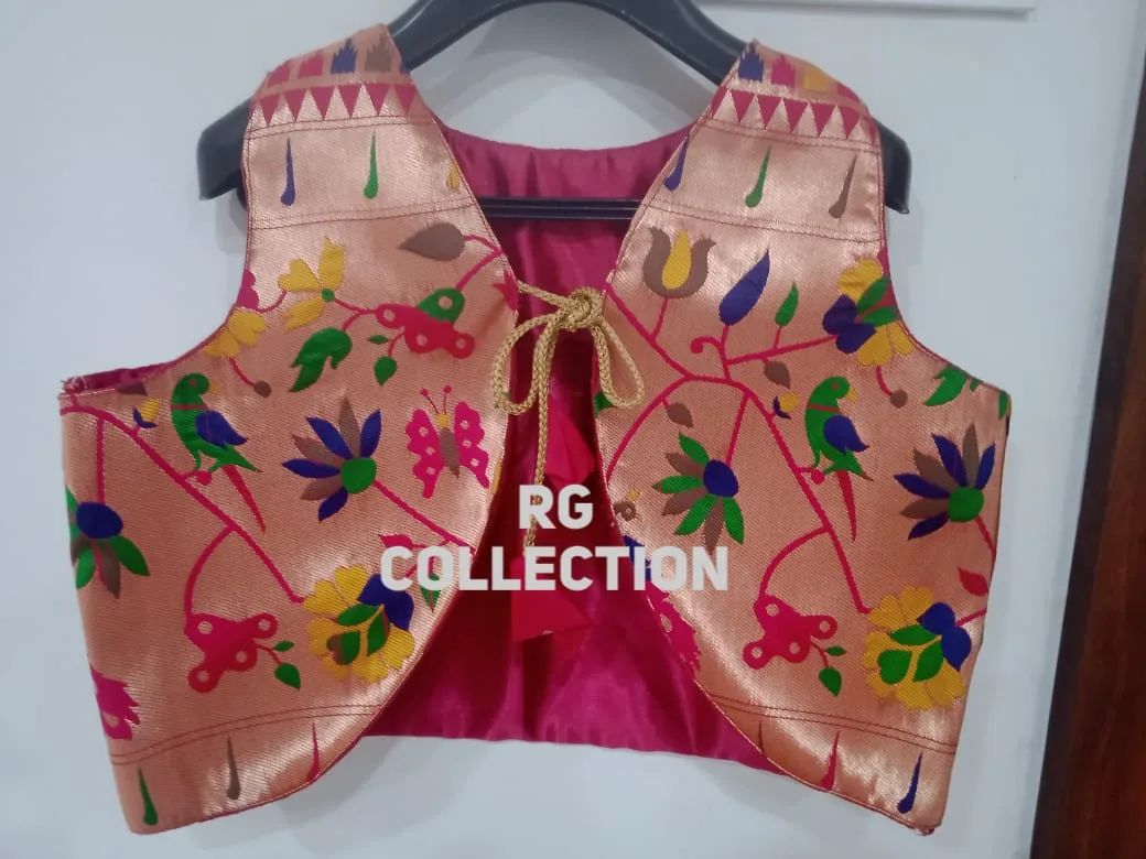Jacket View Long Pink Paithani Jacket Frock