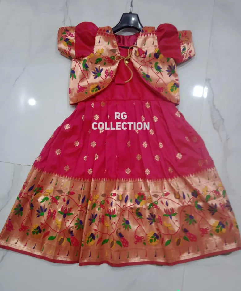 Long Pink Paithani Jacket Frock Main
