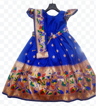 Royal Blue Paithani Frock With Pallu Back