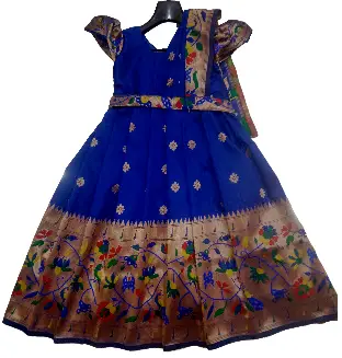 Royal Blue Paithani Frock With Pallu Front