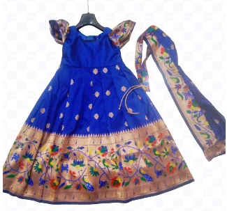 Royal Blue Paithani Frock With Pallu
