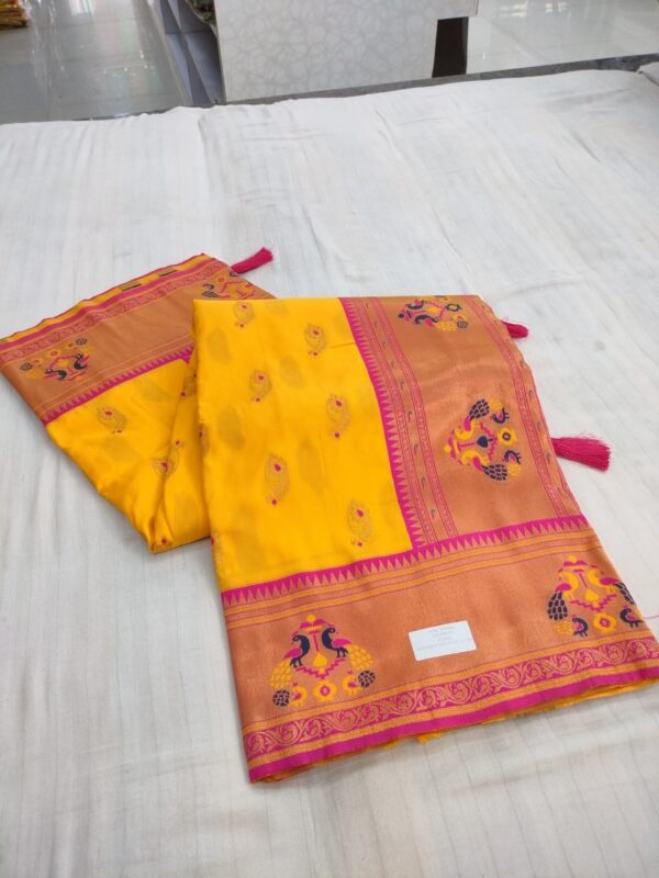 Yellow 10 Var Nath Paithani Soft Silk Saree