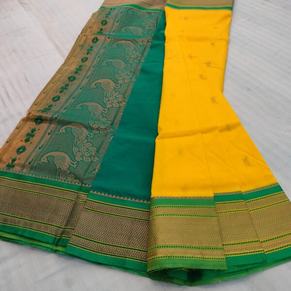 Yellow 9 Var Banglore Paithani Silk Saree (3)