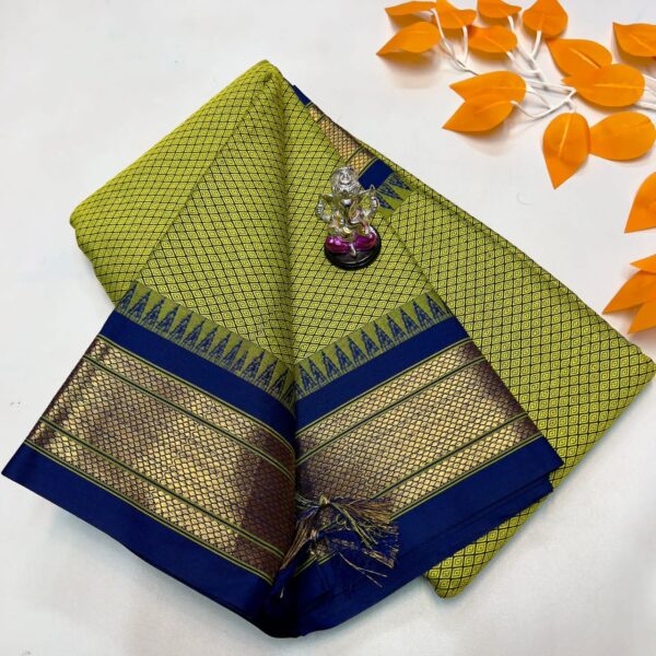 Katki Khan Paithani Saree Parrot Green and Blue