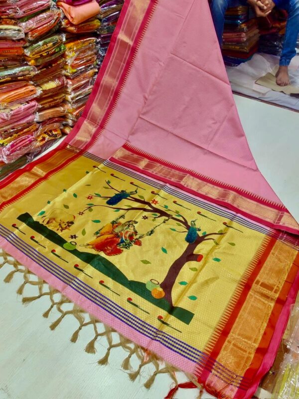 Radhe Krishna Khhan Paithani Baby Pink