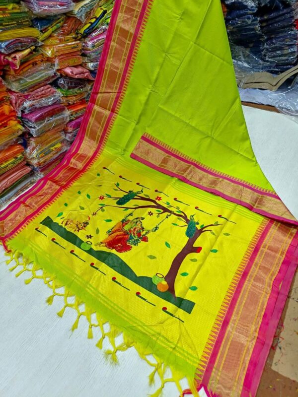 Radhe Krishna Khhan Paithani Dark Greenish Yellow