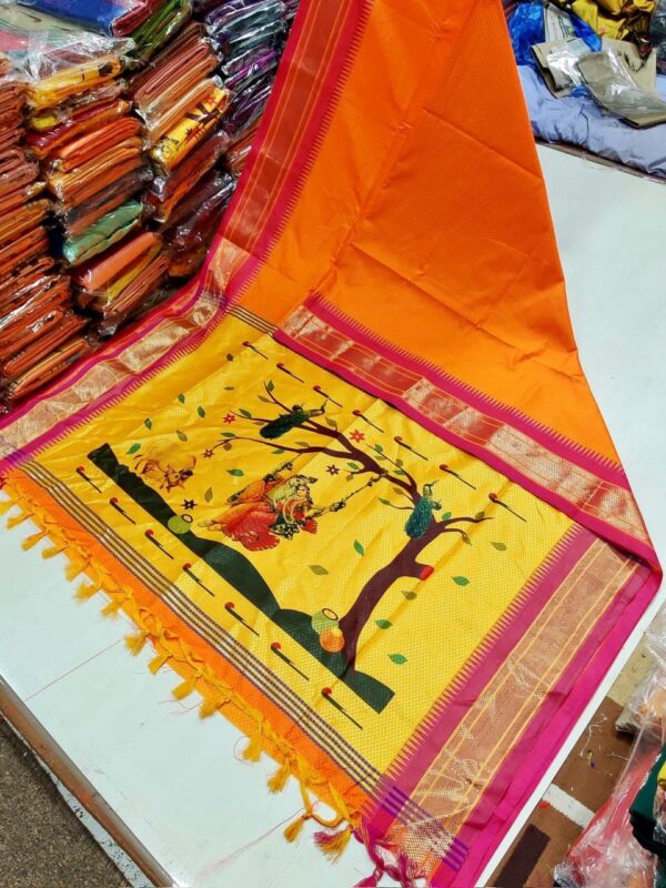 Radhe Krishna Khhan Paithani Dark Orange