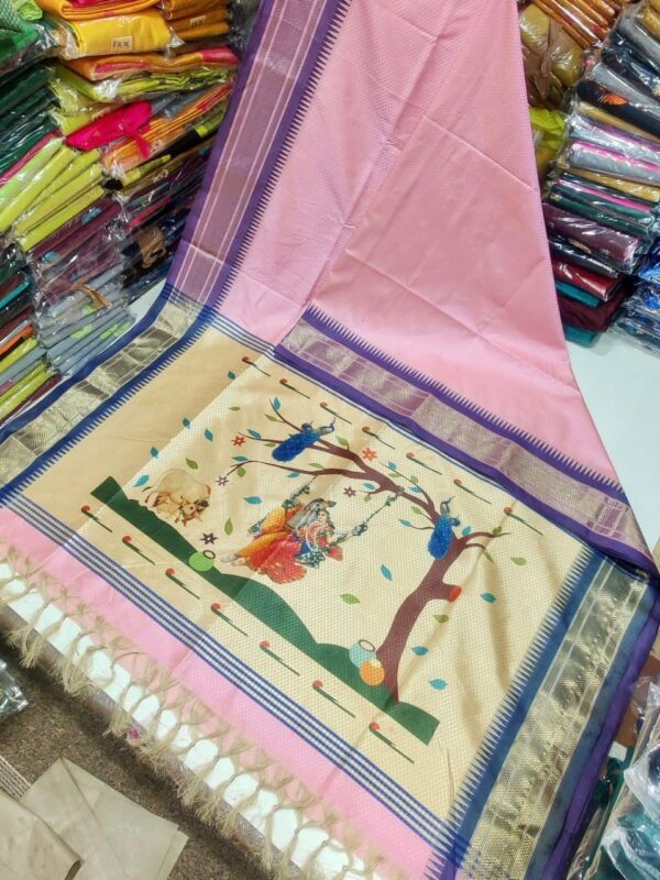 Radhe Krishna Khhan Paithani Light Baby Pink