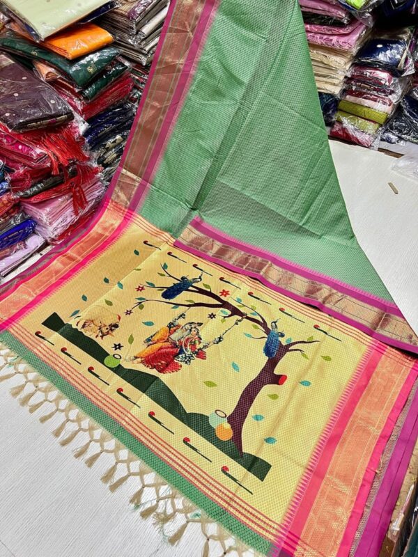 Radhe Krishna Khhan Paithani Light Green