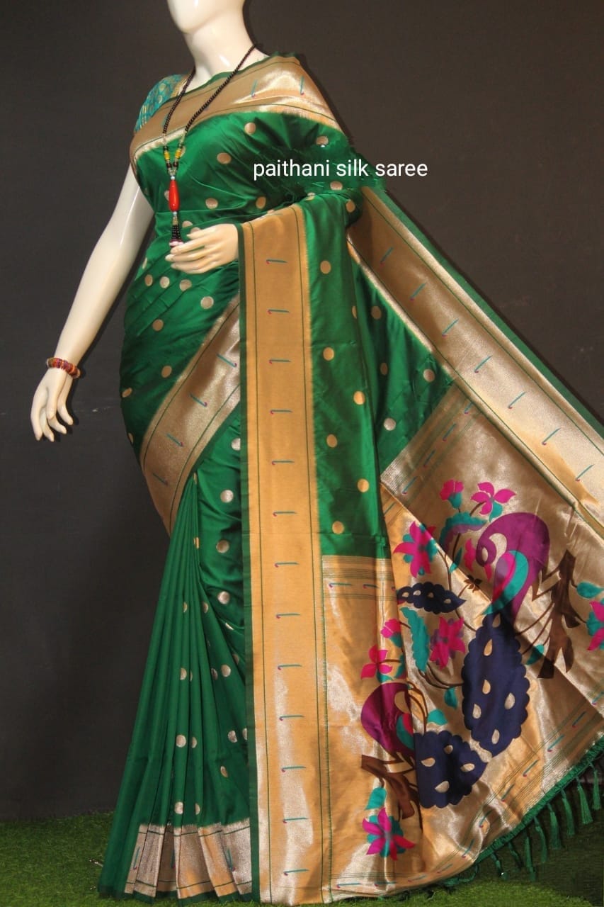 Single Muniya Border Paithani Green Green Single Muniya Border Paithani