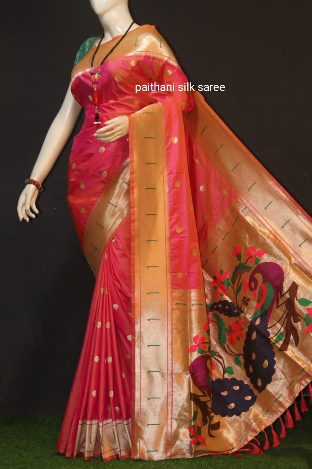 Single Muniya Border Paithani Peach Peach Single Muniya Border Paithani