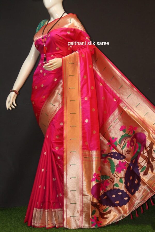 Pink Single Muniya Border Paithani