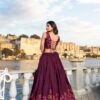 Tussar Silk Floral Print Lehenga Choli Maroon Back