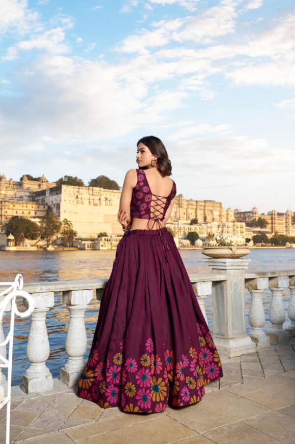 Tussar Silk Floral Print Lehenga Choli Maroon Back