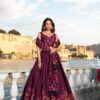 Tussar Silk Floral Print Lehenga Choli Maroon Front