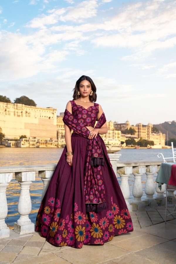 Tussar Silk Floral Print Lehenga Choli Maroon Front