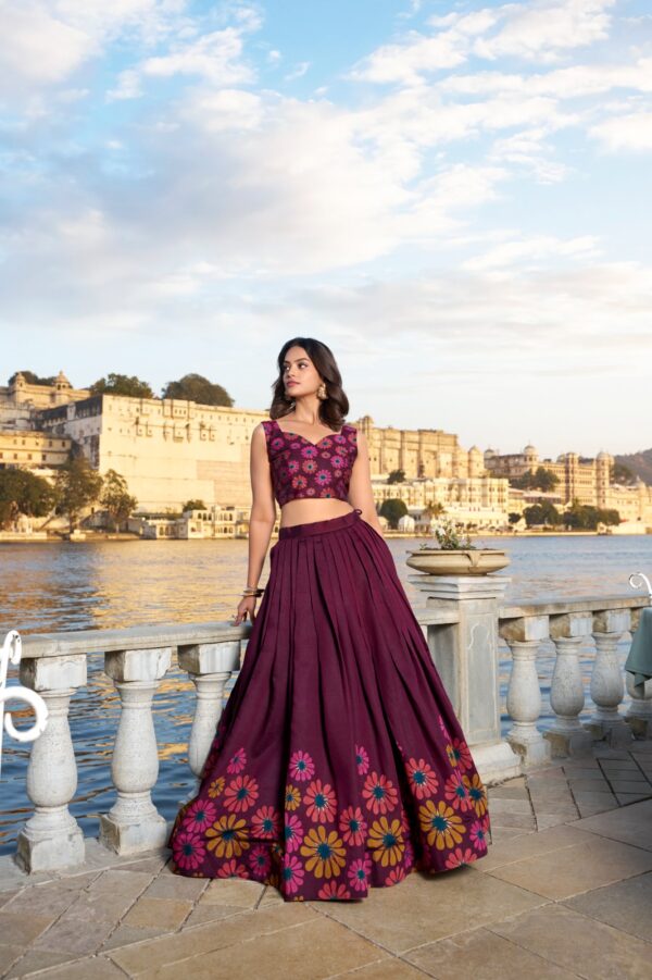 Tussar Silk Floral Print Lehenga Choli Maroon Right