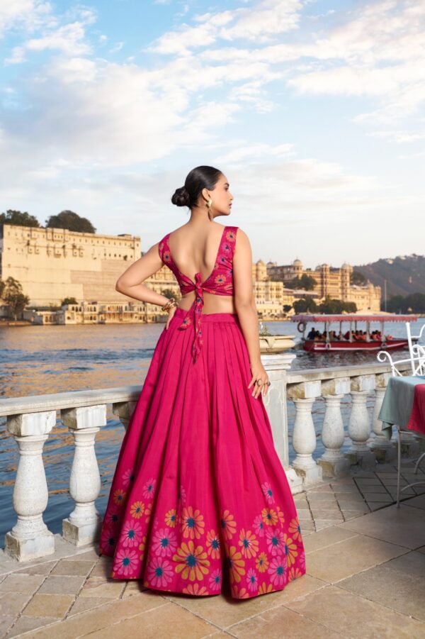 Tussar Silk Floral Print Lehenga Choli Rani Back