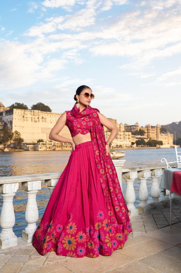 Tussar Silk Floral Print Lehenga Choli Rani Left