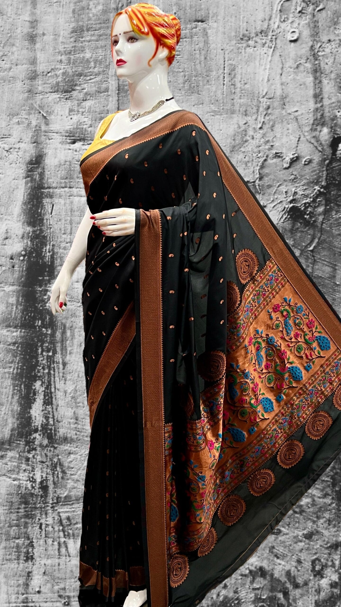 Vedika Soft Silk Paithani Black Front Vedika Soft Silk Paithani Black Front
