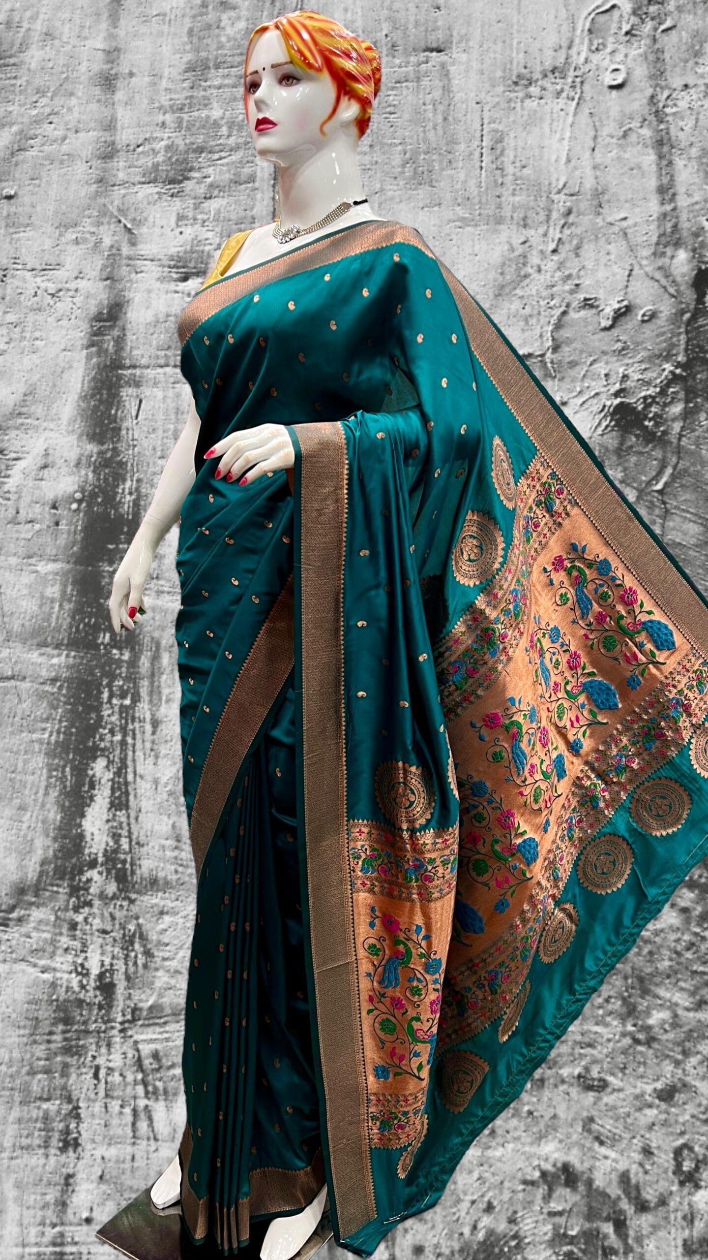 Vedika Soft Silk Paithani BluishCyan Front Vedika Soft Silk Paithani BluishCyan Front