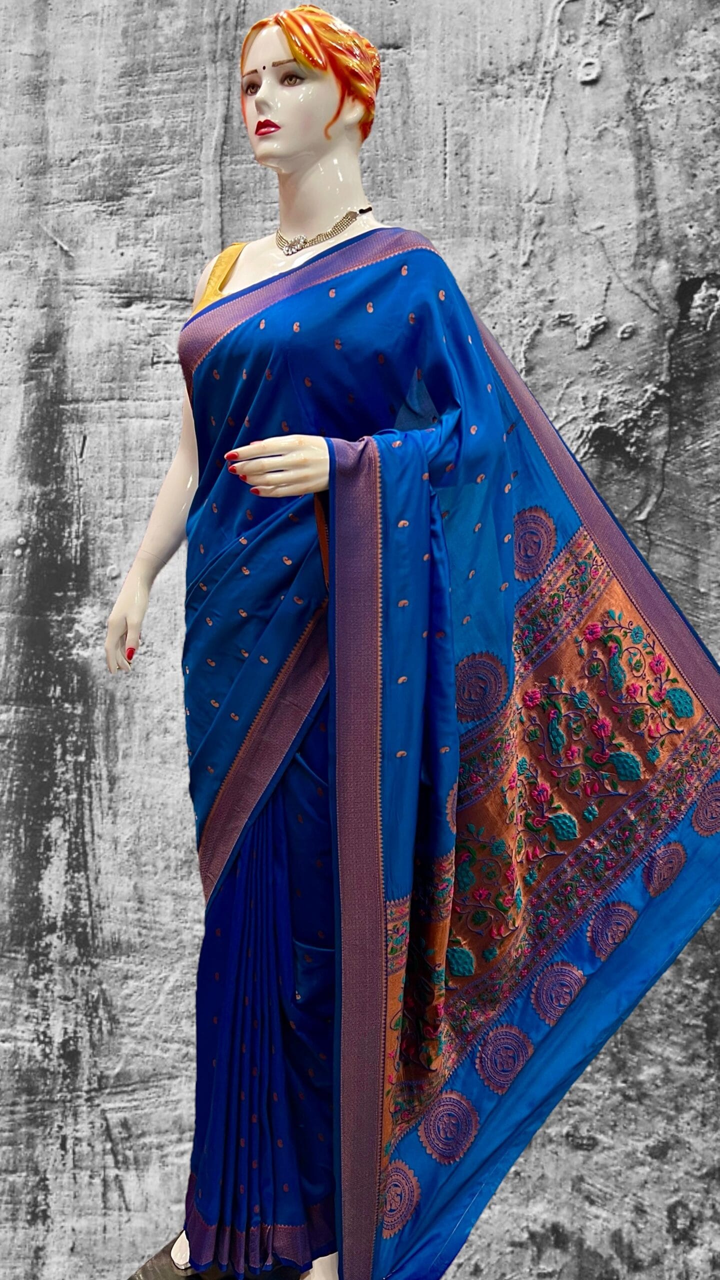 Vedika Soft Silk Paithani CyanBlue Front Vedika Soft Silk Paithani CyanBlue Front