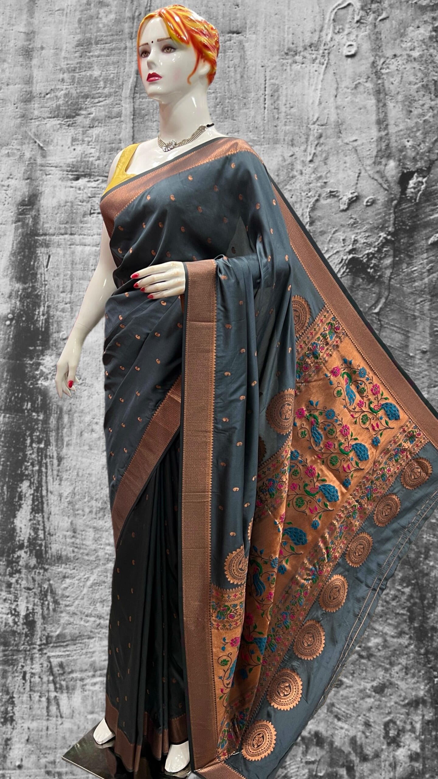 Vedika Soft Silk Paithani Grey Front Vedika Soft Silk Paithani Grey Front