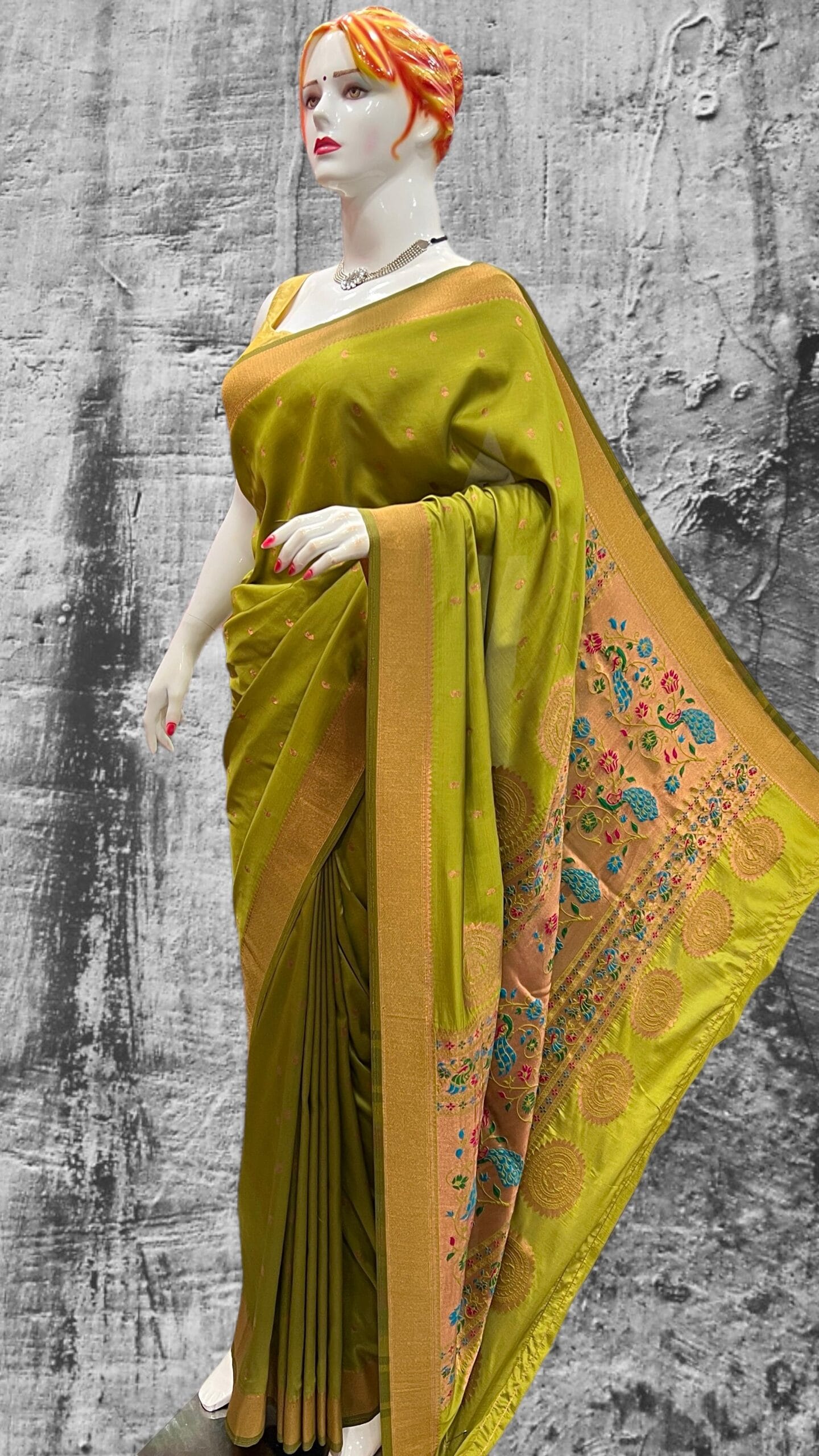 Vedika Soft Silk Paithani Mehendi Front Vedika Soft Silk Paithani Mehendi Front
