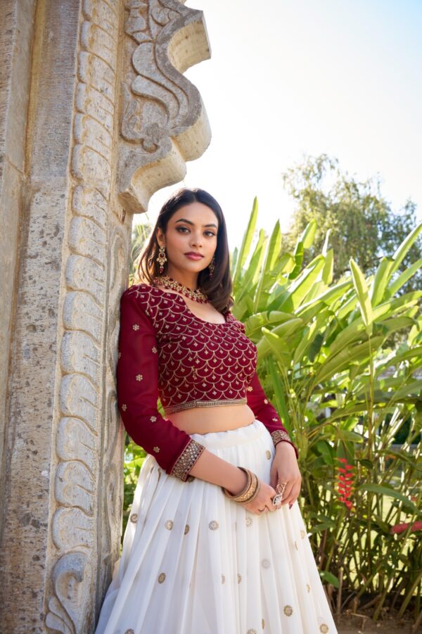 White Georgette Lehenga Choli Left Side