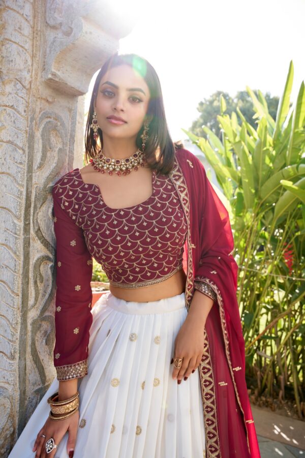 White Georgette Lehenga Choli Right Side Close Up