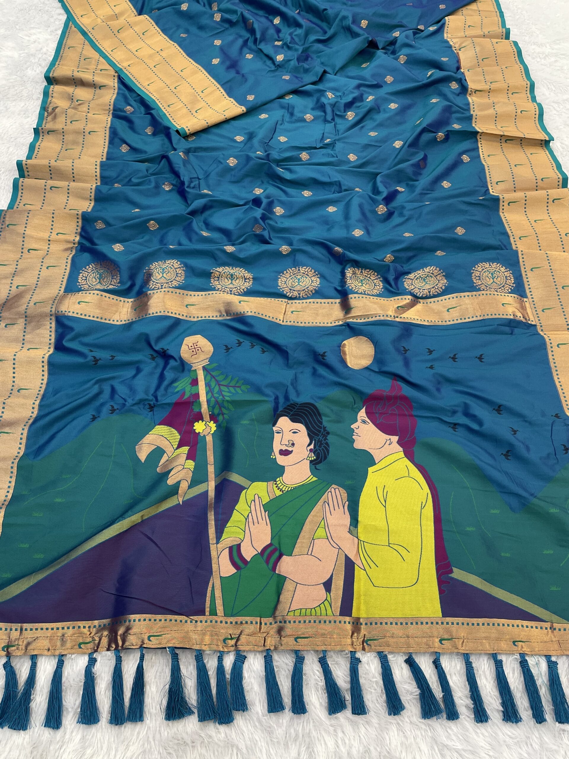 Bluish Cyan Gudi Padwa Special Saree Bluish Cyan Gudi Padwa Special Saree