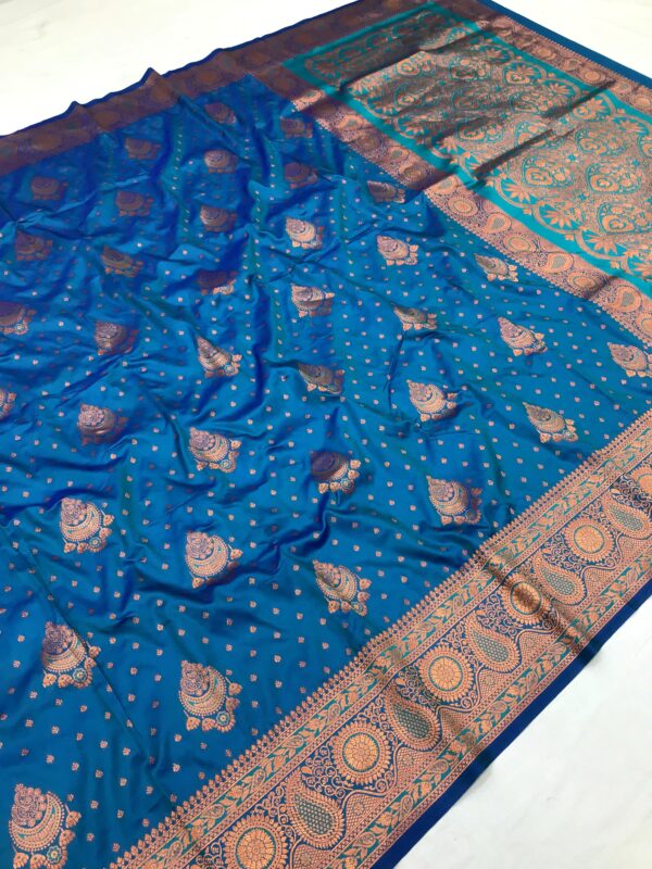 Bluish Cyan Soft Banarasi Silk Saree