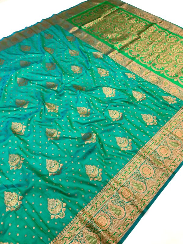 Greenish Cyan Soft Banarasi Silk Saree