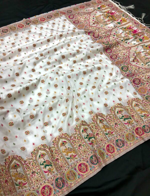 White Soft Rajwadi Pashmina Silk Saree DN 1001