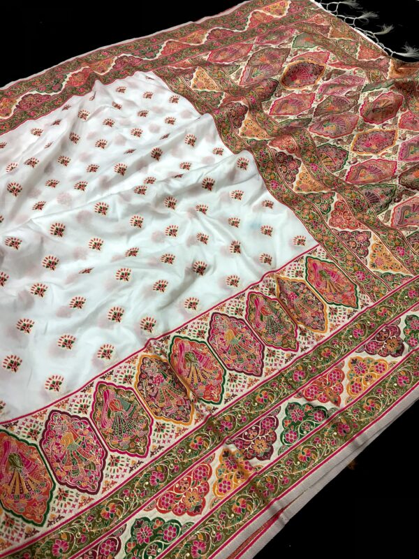 White Soft Rajwadi Pashmina Silk Saree DN 1002