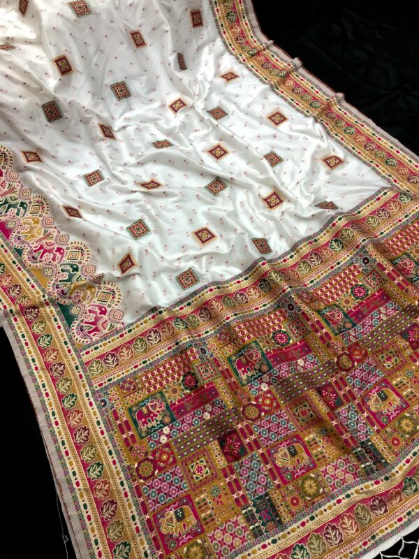 White Soft Rajwadi Pashmina Silk Saree DN 1003