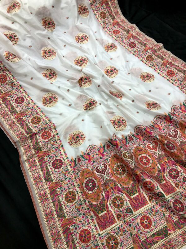 White Soft Rajwadi Pashmina Silk Saree DN 1004