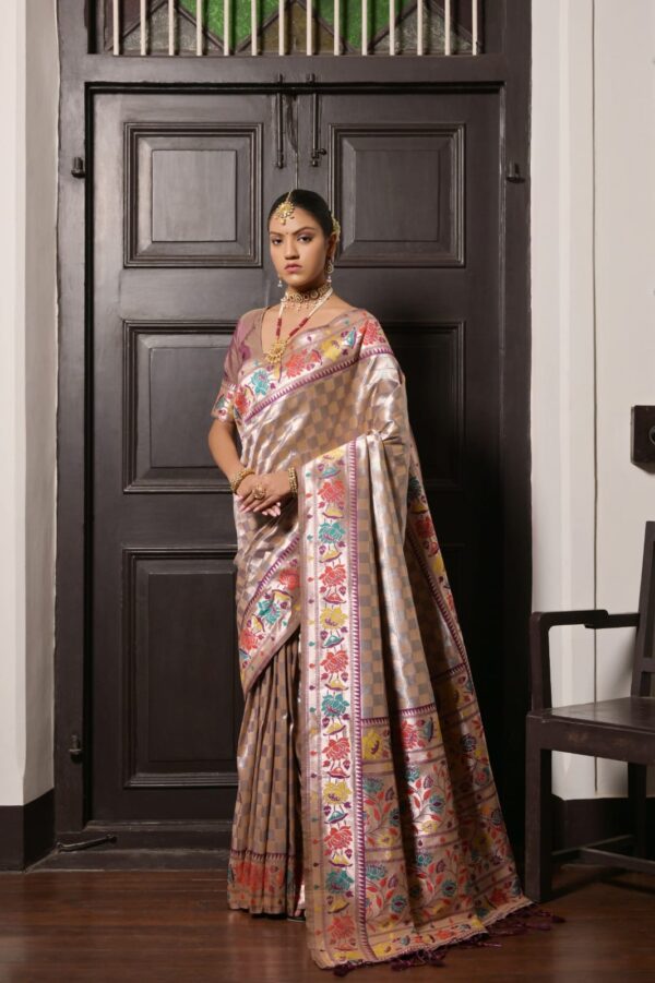 Wine Fancy Paithani Saree Front