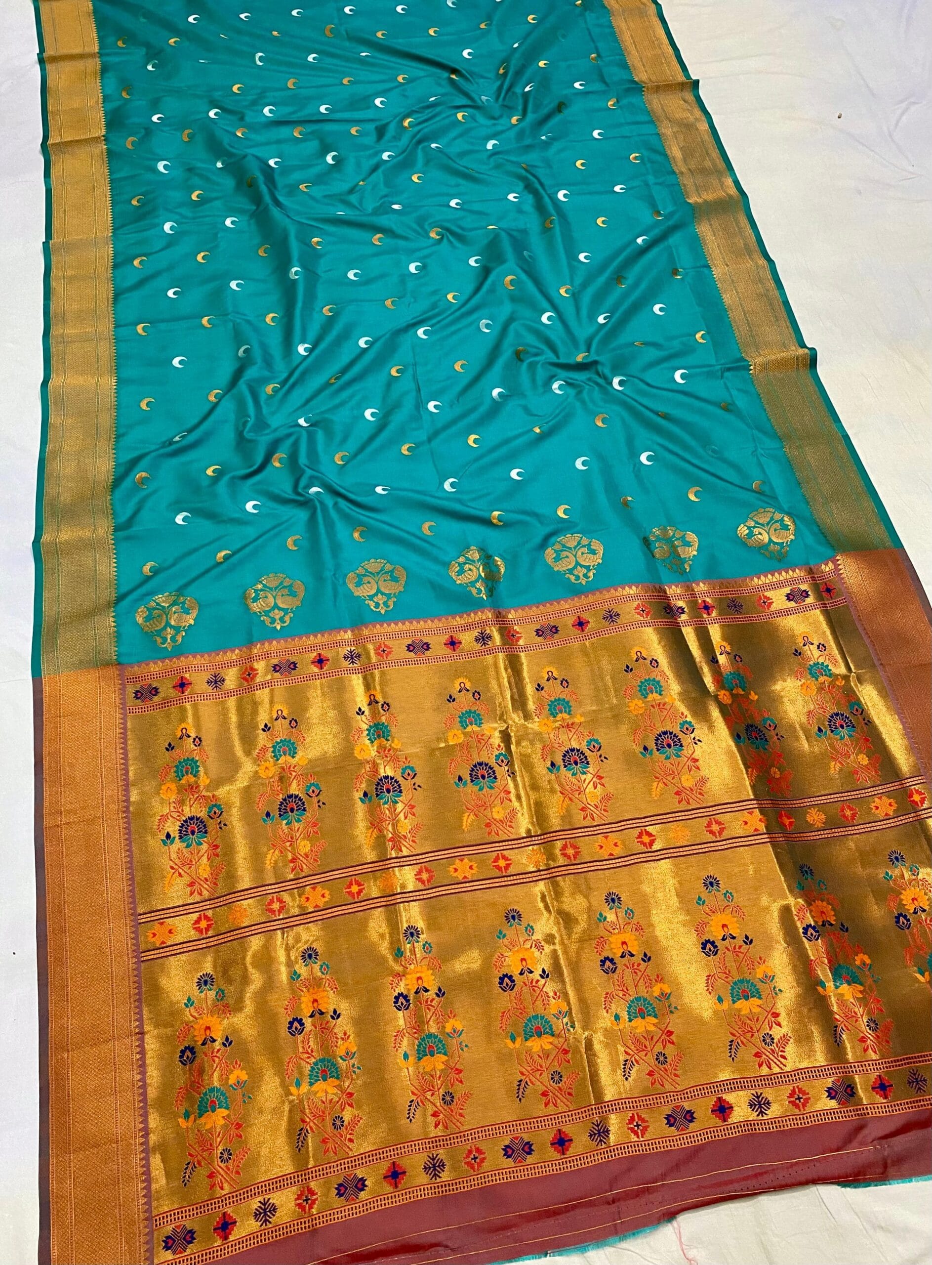 Chandrakor Brocade Paithani Cyan Chandrakor Brocade Paithani Cyan