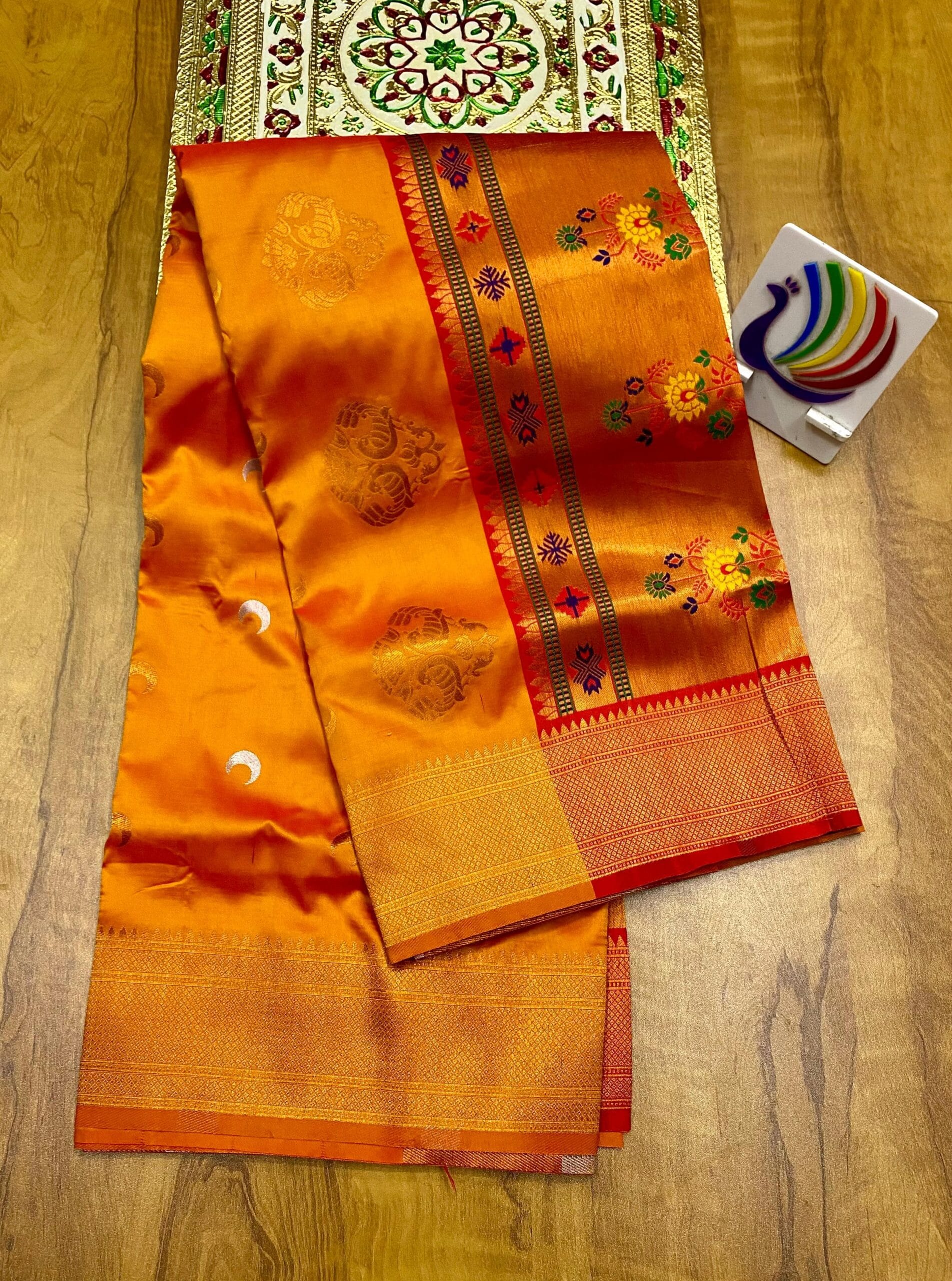 Chandrakor Brocade Paithani Orange Red Chandrakor Brocade Paithani Orange Red