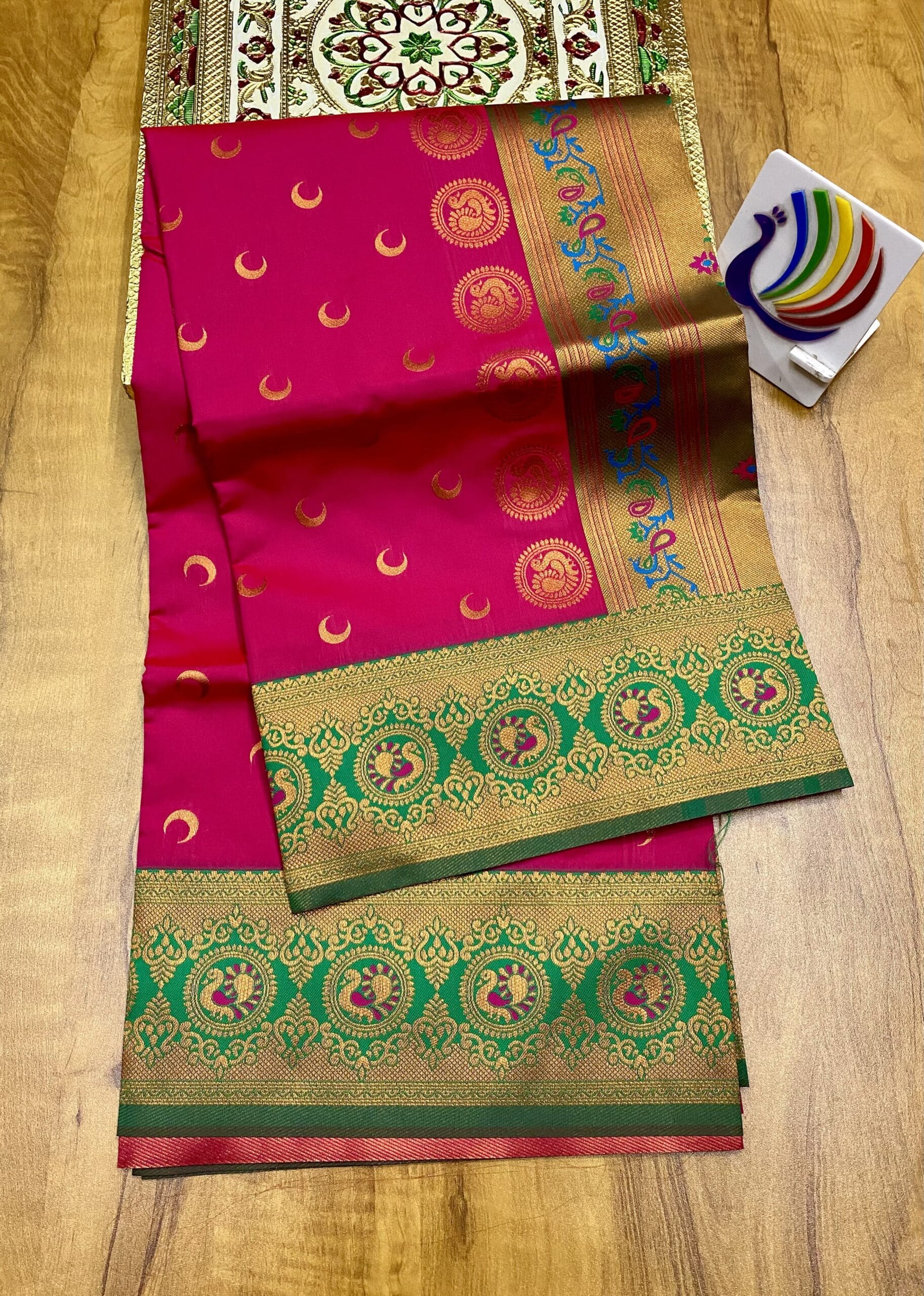 Chandrakor Brocade Paithani Pink Green Chandrakor Brocade Paithani Pink Green
