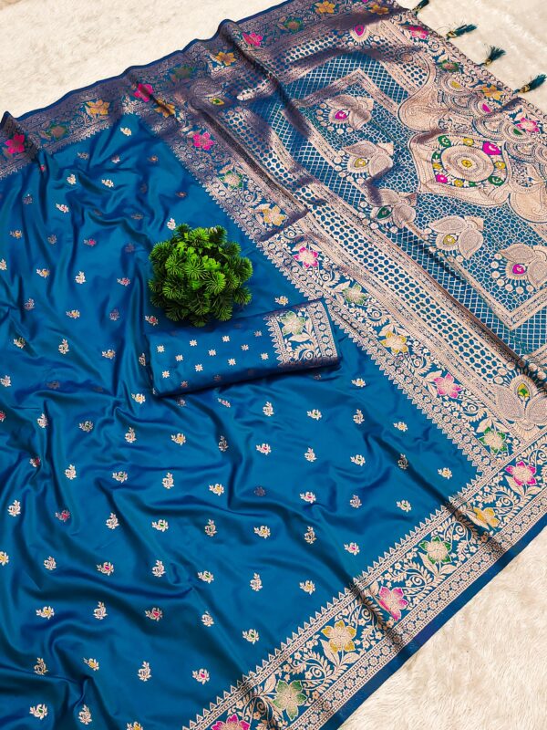Soft Banarasi silk saree Cyan