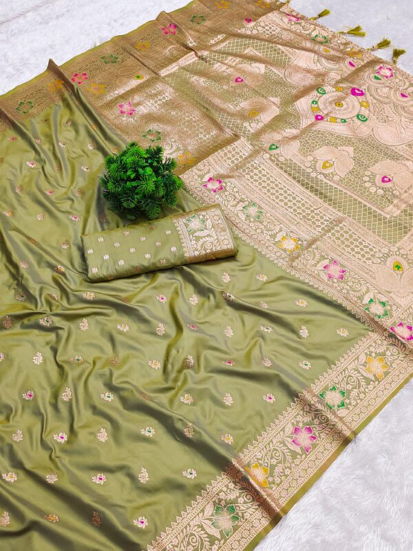 Soft Banarasi silk saree Mehendi