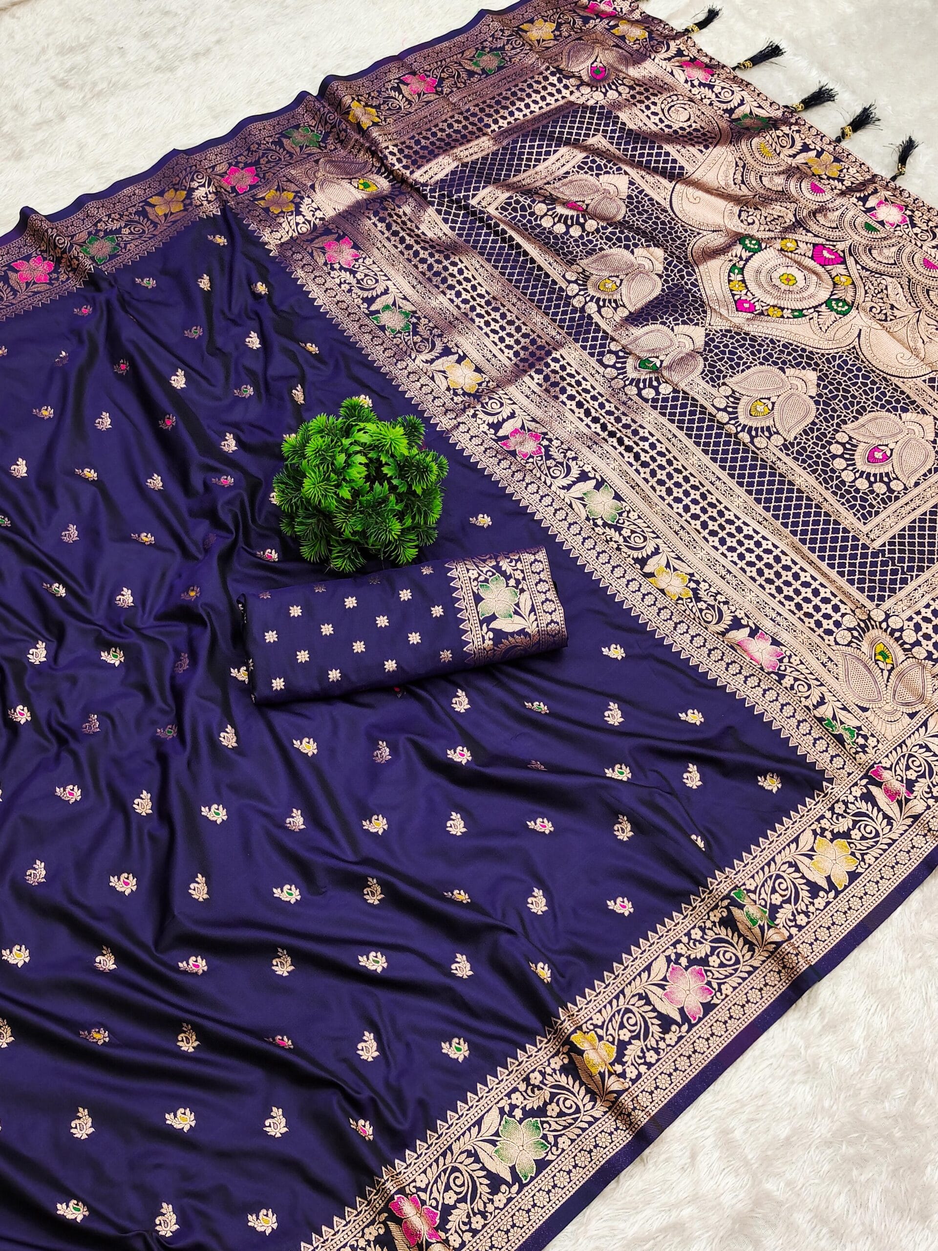 Soft Banarasi silk saree Navy Blue Soft Banarasi silk saree Navy Blue
